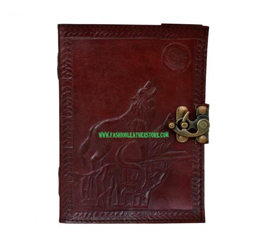 Wolf Howl Fox Leather journal diary PREMIUM PAPER Cotton Handmade India    